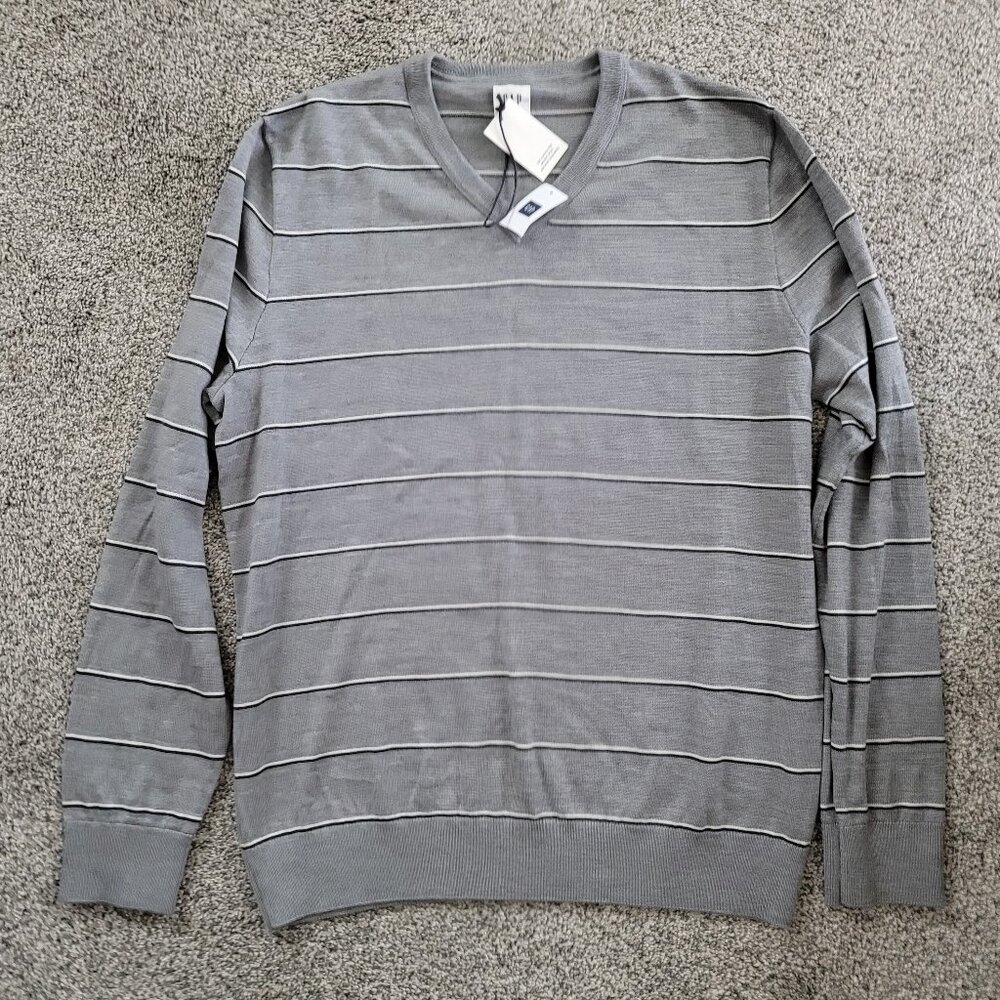GAP Men's Grey Striped Merino Wool Sweater Large "NEW"